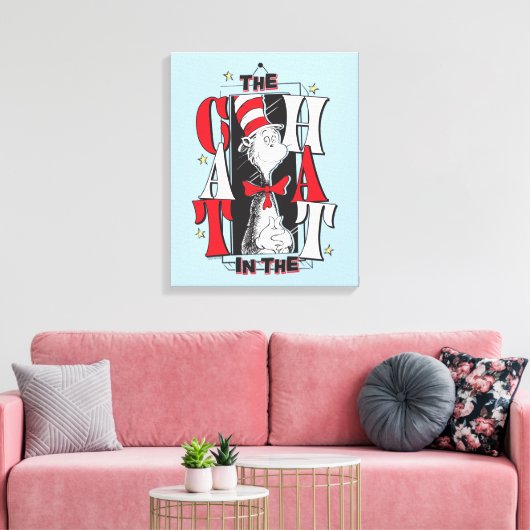 Kat in het Pet | B&W-tekst Canvas Afdruk (Insitu (Woonkamer))