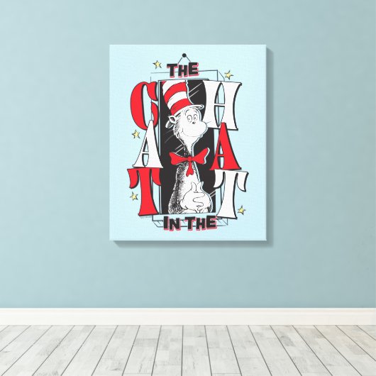 Kat in het Pet | B&W-tekst Canvas Afdruk (Insitu (Houten vloer))