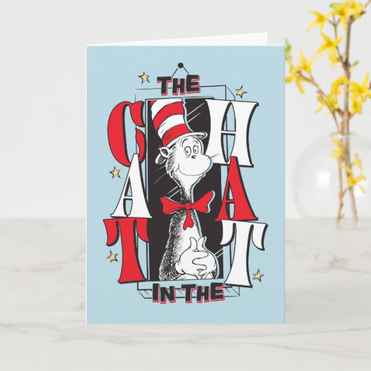 Kat in het Pet | B&W-tekst Kaart (Gele Bloem)