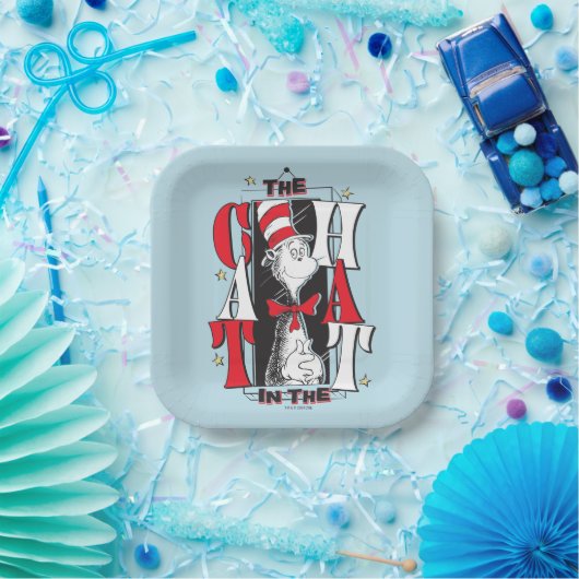 Kat in het Pet | B&W-tekst Papieren Bordje (Feest)