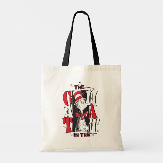 Kat in het Pet | B&W-tekst Tote Bag (Achterkant)