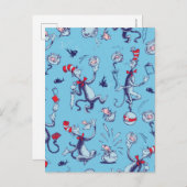 Kat in het Pet | Blauw patroon Briefkaart (Voorkant / Achterkant)