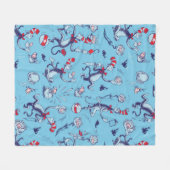 Kat in het Pet | Blauw patroon Fleece Deken (Voorkant (Horizontaal))