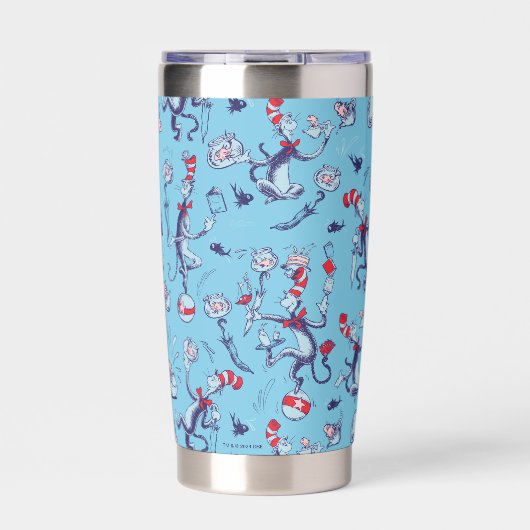 Kat in het Pet | Blauw patroon Geïsoleerde Drinkbeker (Voorkant)