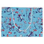 Kat in het Pet | Blauw patroon Groot Cadeauzakje (Achterkant)