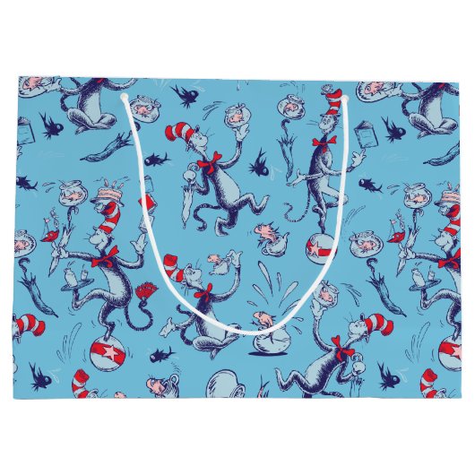 Kat in het Pet | Blauw patroon Groot Cadeauzakje (Achterkant)