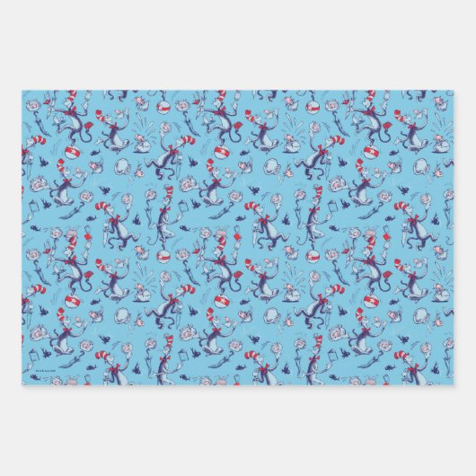 Kat in het Pet | Blauw patroon Inpakpapier Vel (Voorkant 2)