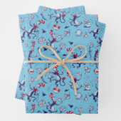 Kat in het Pet | Blauw patroon Inpakpapier Vel (In situ)