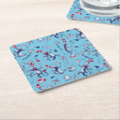 Kat in het Pet | Blauw patroon Kartonnen Onderzetters (Schuin)
