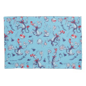 Kat in het Pet | Blauw patroon Kussensloop (Voorkant-Links)