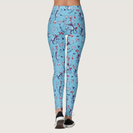 Kat in het Pet | Blauw patroon Leggings (Achterkant)