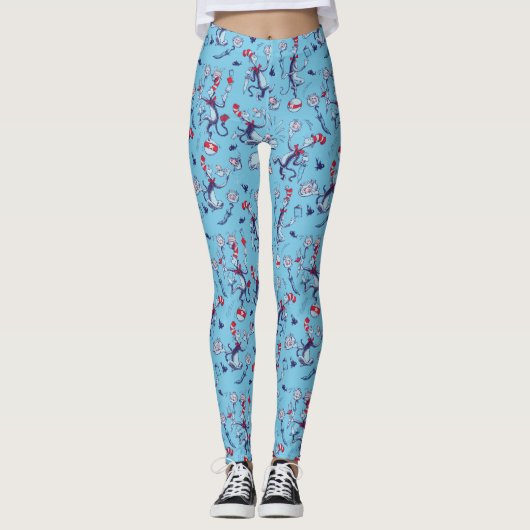 Kat in het Pet | Blauw patroon Leggings (Voorkant)