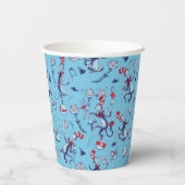 Kat in het Pet | Blauw patroon Papieren Bekers (Achterkant)