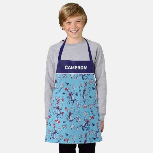 Kat in het Pet | Blauw patroon Schort (Gedragen)