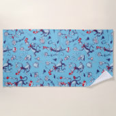 Kat in het Pet | Blauw patroon Strandlaken (Voorkant)