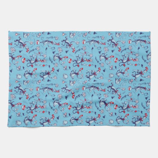 Kat in het Pet | Blauw patroon Theedoek (Horizontaal)