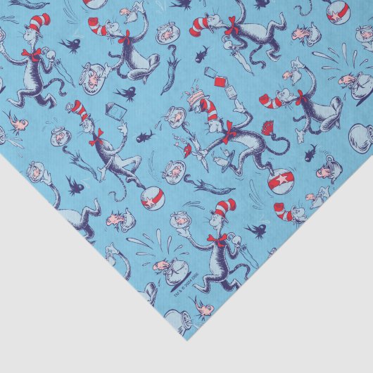 Kat in het Pet | Blauw patroon Tissuepapier (Detail)