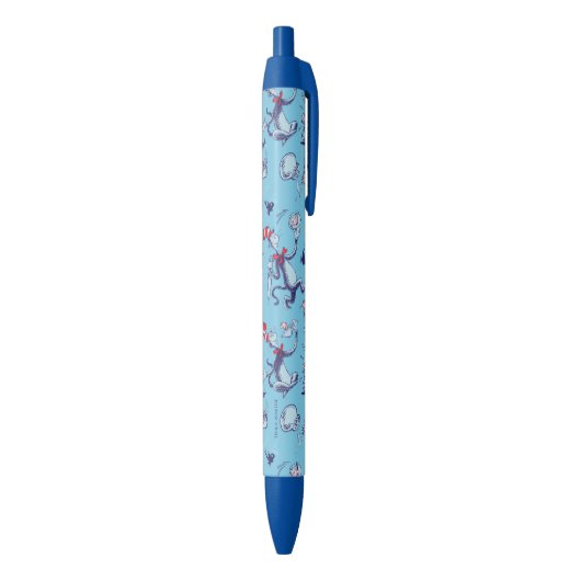 Kat in het Pet | Blauw patroon Zwarte Inkt Pen (Achterkant (Verticaal))