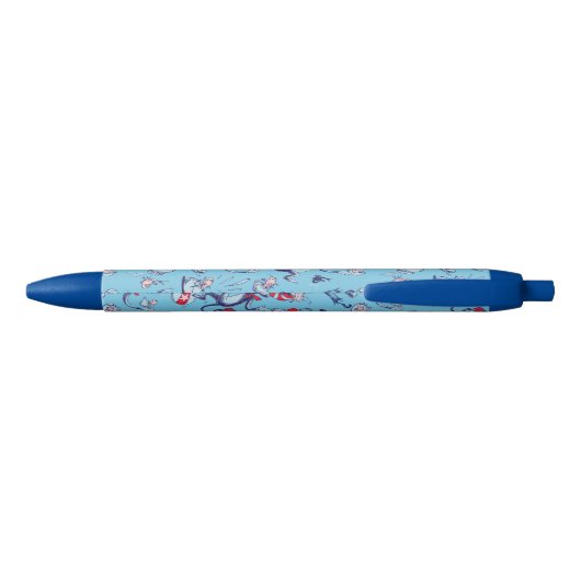 Kat in het Pet | Blauw patroon Zwarte Inkt Pen (Achterkant)