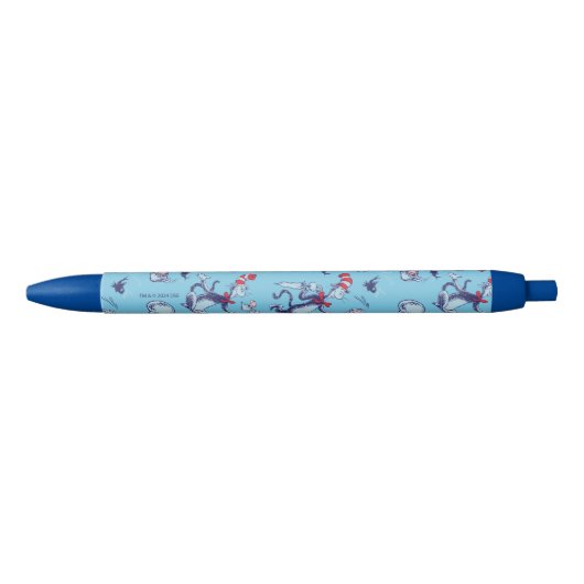 Kat in het Pet | Blauw patroon Zwarte Inkt Pen (Voorkant)