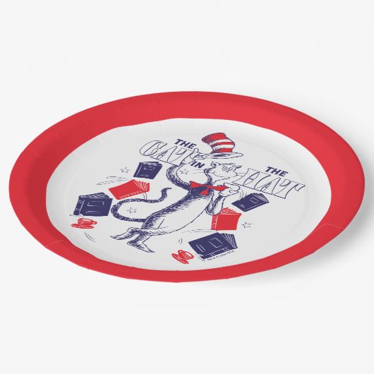 Kat in het Pet | Boeken lezen Papieren Bordje (Gekanteld)