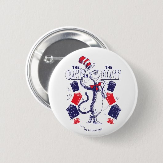 Kat in het Pet | Boeken lezen Ronde Button 5,7 Cm (Voorkant /achterkant)