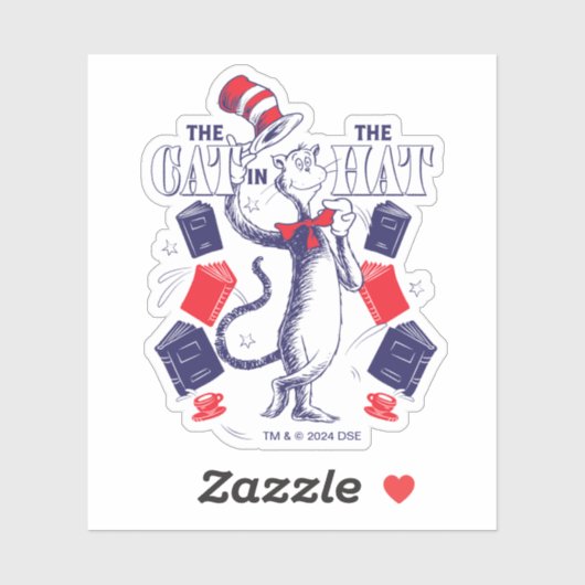 Kat in het Pet | Boeken lezen Sticker (Vel)