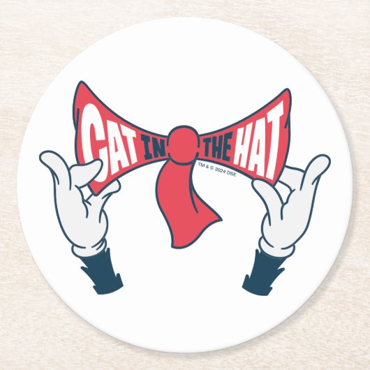 Kat in het Pet | Cat Text Bow-Stropdas Ronde Kartonnen Onderzetter (Voorkant)