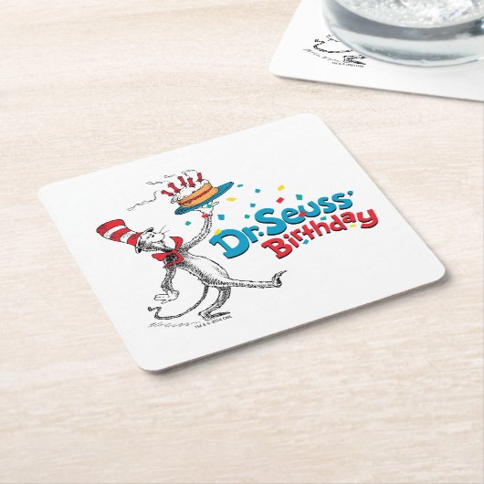 Kat in het Pet | De verjaardag van Dr. Seuss Kartonnen Onderzetters (Schuin)