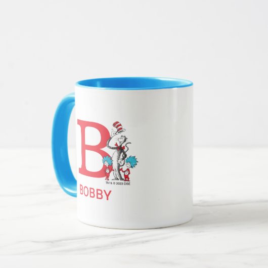 Kat in het Pet, ding een naam & monogram b Mok (Voorkant links)