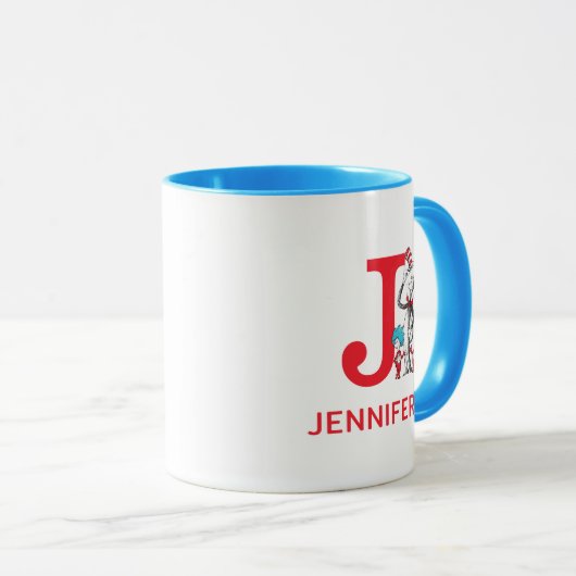 Kat in het Pet, ding een naam & monogram j Mok (Voorkant rechts)