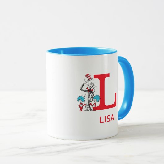 Kat in het Pet, ding een naam & monogram L Mok (Voorkant rechts)
