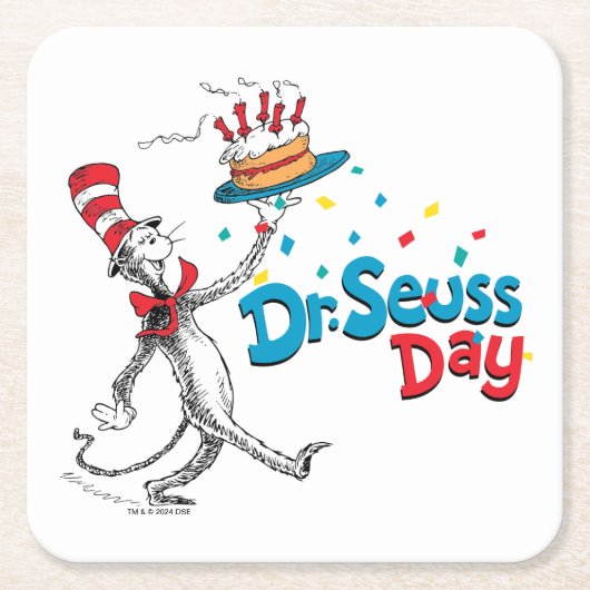 Kat in het Pet | Dr. Seuss Day Kartonnen Onderzetters (Voorkant)