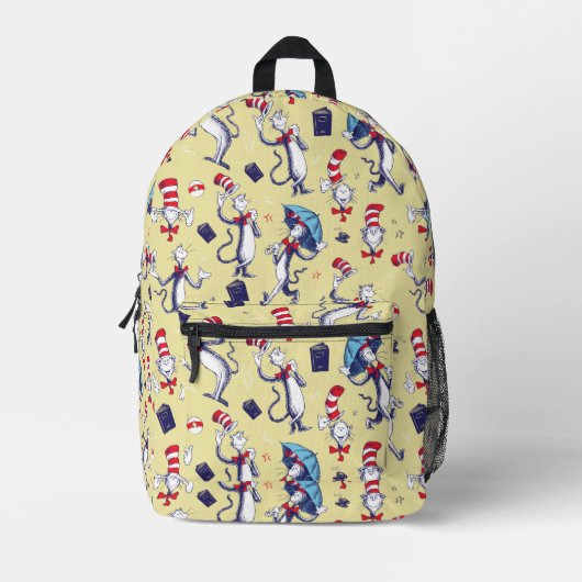 Kat in het Pet | geel patroon Bedrukte Rugzak (Voorkant)