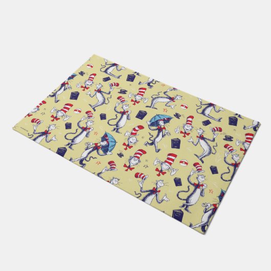 Kat in het Pet | geel patroon Deurmat (Schuin)