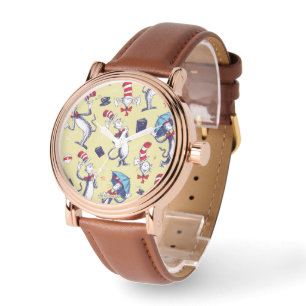 Kat in het Pet   geel patroon Horloge