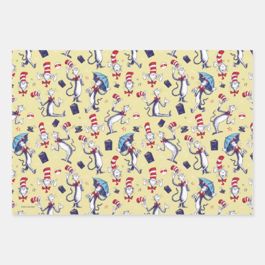 Kat in het Pet | geel patroon Inpakpapier Vel (Voorkant 3)