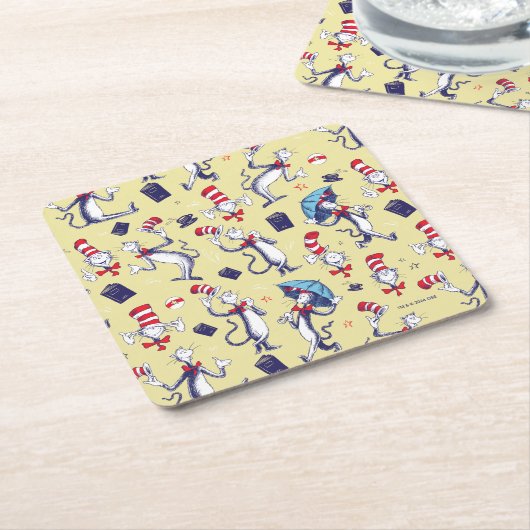 Kat in het Pet | geel patroon Kartonnen Onderzetters (Schuin)