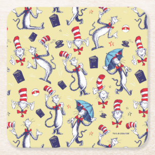 Kat in het Pet   geel patroon Kartonnen Onderzetters