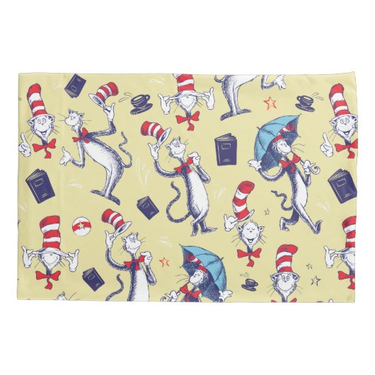 Kat in het Pet | geel patroon Kussensloop (Achterkant-Links)