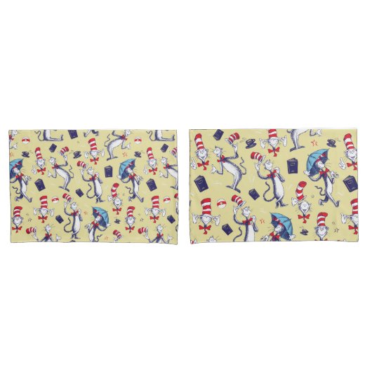 Kat in het Pet | geel patroon Kussensloop (Voorkant-Set)