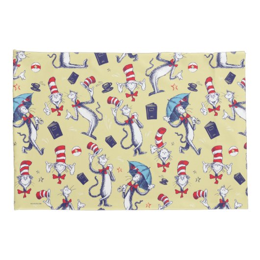 Kat in het Pet | geel patroon Kussensloop (Achterkant-Rechts)