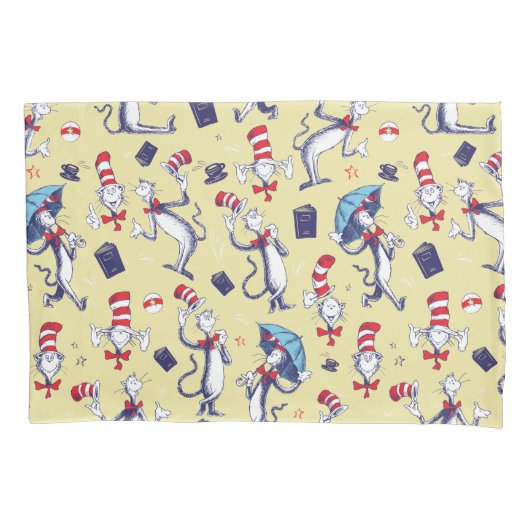 Kat in het Pet | geel patroon Kussensloop (Voorkant-Links)