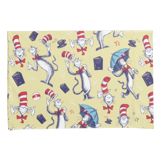 Kat in het Pet | geel patroon Kussensloop (Voorkant-Rechts)