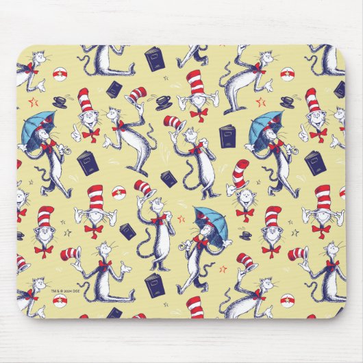 Kat in het Pet | geel patroon Muismat (Voorkant)