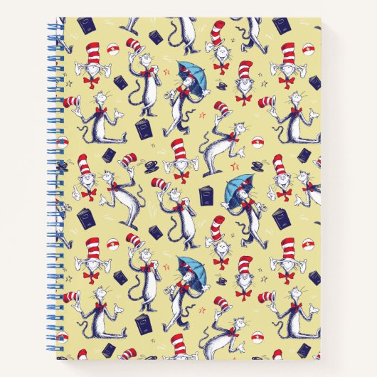 Kat in het Pet | geel patroon Notitieboek (Voorkant)