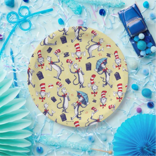 Kat in het Pet | geel patroon Papieren Bordje (Feest)