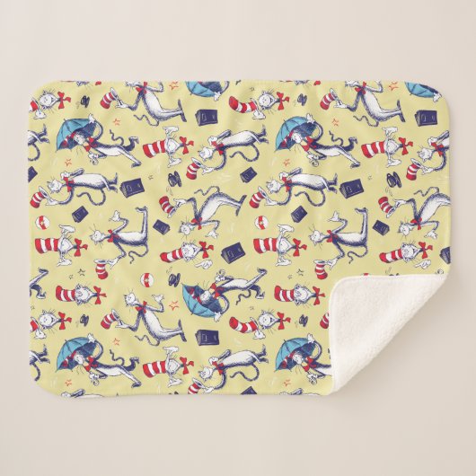 Kat in het Pet | geel patroon Sherpa Deken (Voorkant (horizontaal))