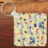 Kat in het Pet | geel patroon Sleutelhanger (Voorkant)