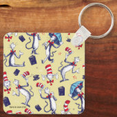 Kat in het Pet | geel patroon Sleutelhanger (Achterkant)